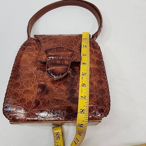Vintage Genuine Alligator Leather Brown adjustable Shoulder Small Handbag - Picture 9 of 13